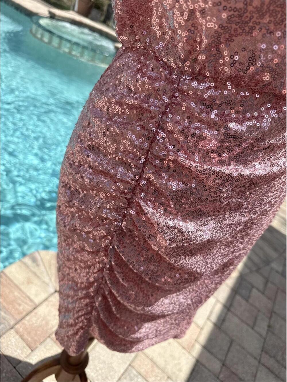 NWT Grace Karin Pink Sequin Ruched Cocktail Prom HOCO Special Occasion Dress M - Picture 2 of 9